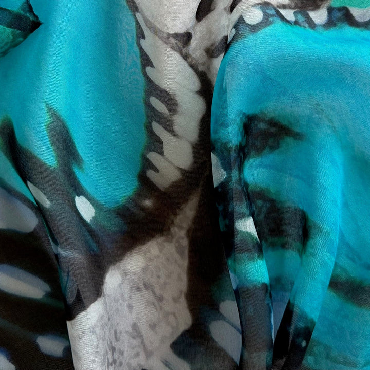 Semi-Sheer Aqua Flitty Biutterflies Silk Chiffon (Made in Italy)