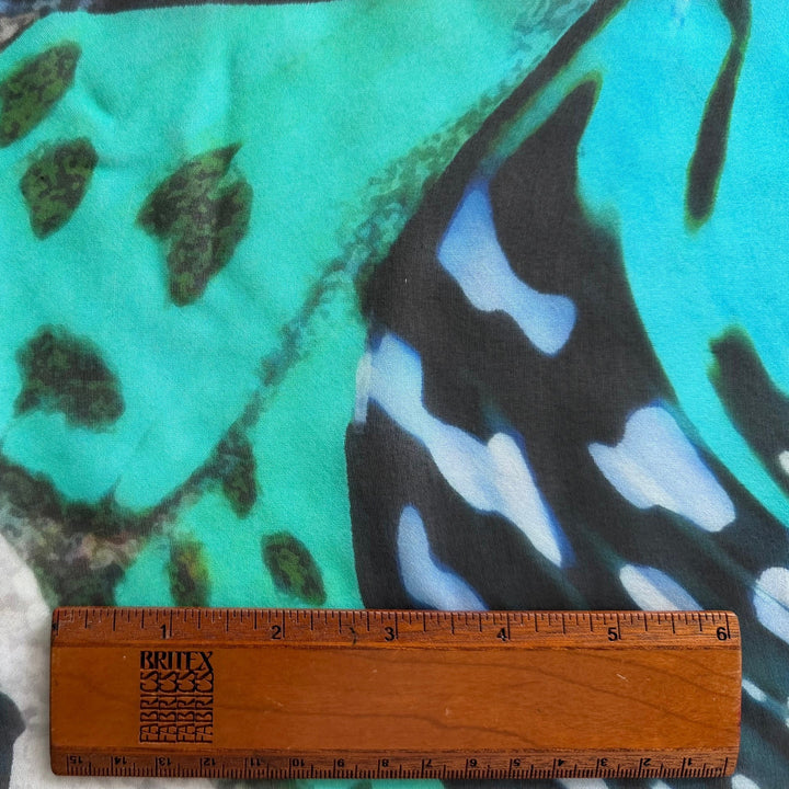Semi-Sheer Aqua Flitty Biutterflies Silk Chiffon (Made in Italy)