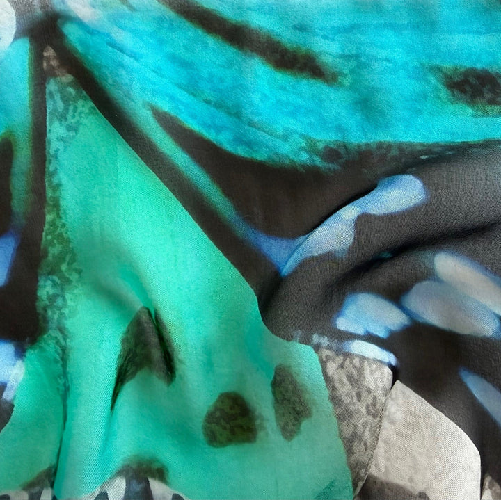 Semi-Sheer Aqua Flitty Biutterflies Silk Chiffon (Made in Italy)