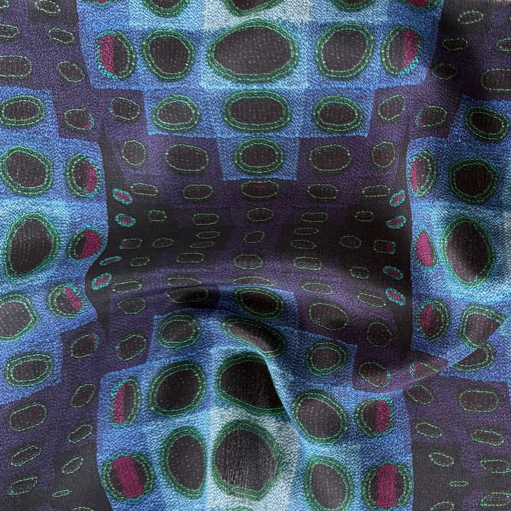 Indigo Perspective Dots Silk Crepe de Chine (Made in Italy)