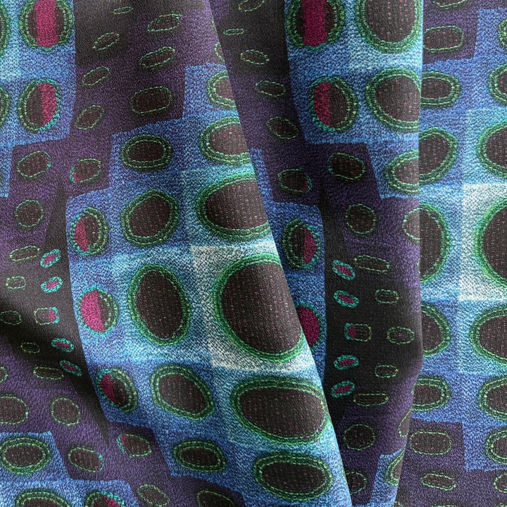 Indigo Perspective Dots Silk Crepe de Chine (Made in Italy)