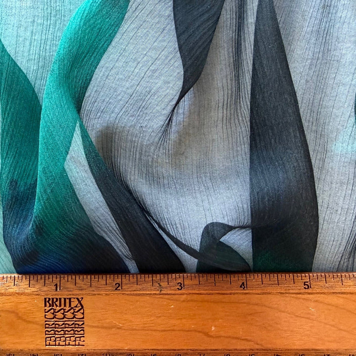 Semi-Sheer Cobalt & Pine Cool Glen Crinkled Silk Chiffon (Made in Italy)