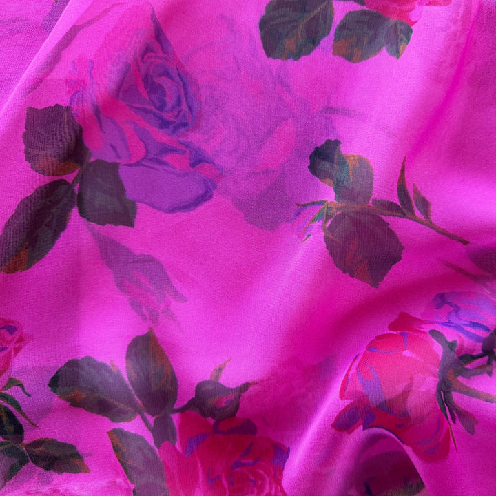 Valentino Semi-Sheer Topaz Roses Silk Chiffon (Made in Italy)
