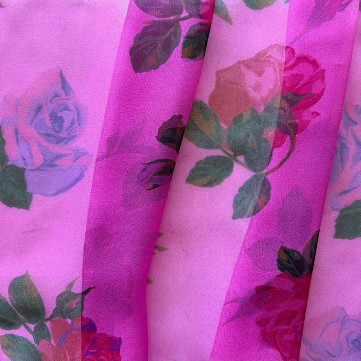 Valentino Semi-Sheer Topaz Roses Silk Chiffon (Made in Italy)