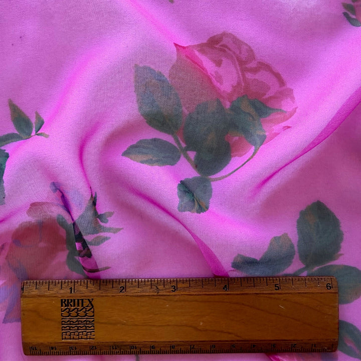 Valentino Semi-Sheer Topaz Roses Silk Chiffon (Made in Italy)