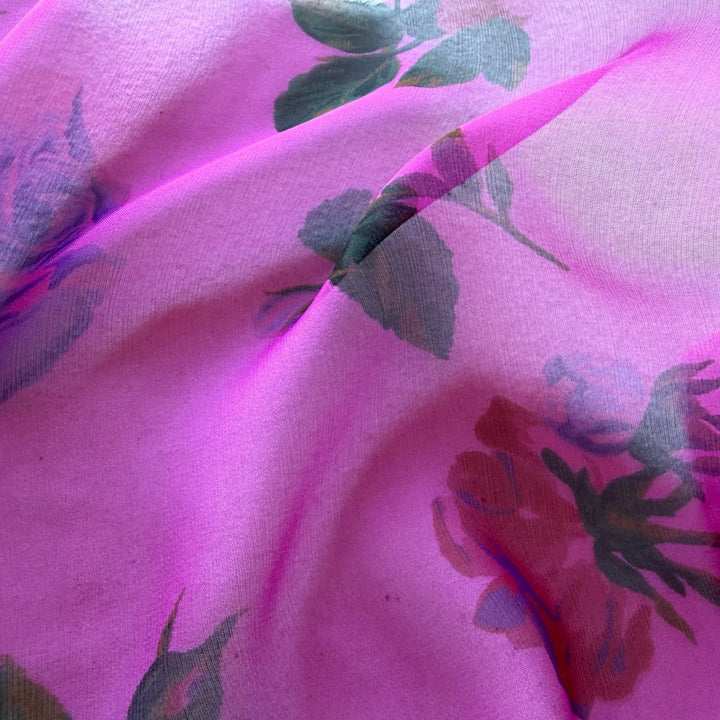 Valentino Semi-Sheer Topaz Roses Silk Chiffon (Made in Italy)