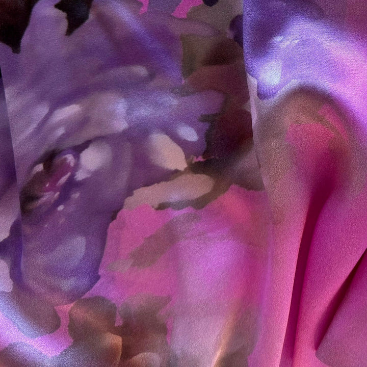 Glamorous Lavender Peonies Stretch Silk Satin Charmeuse (Made in Italy)