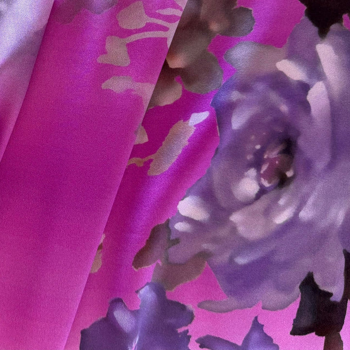 Glamorous Lavender Peonies Stretch Silk Satin Charmeuse (Made in Italy)