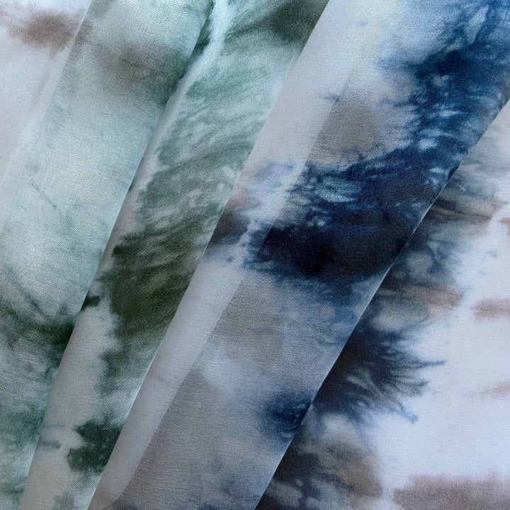 Airy Tie Dye Navy Haze Silk Chiffon (Made in Italy)