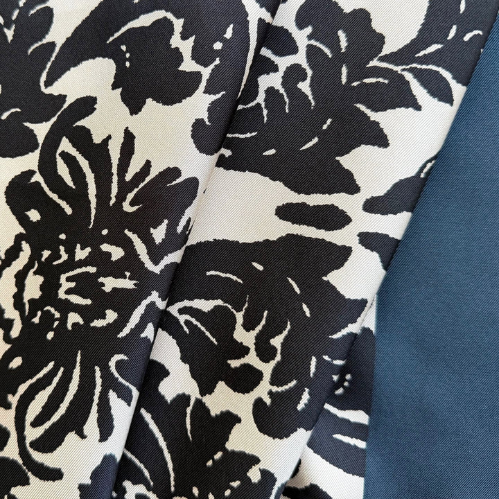 Double Border Print -  Handsome Midnight Navy Swirl Silk Twill (Made in Italy)