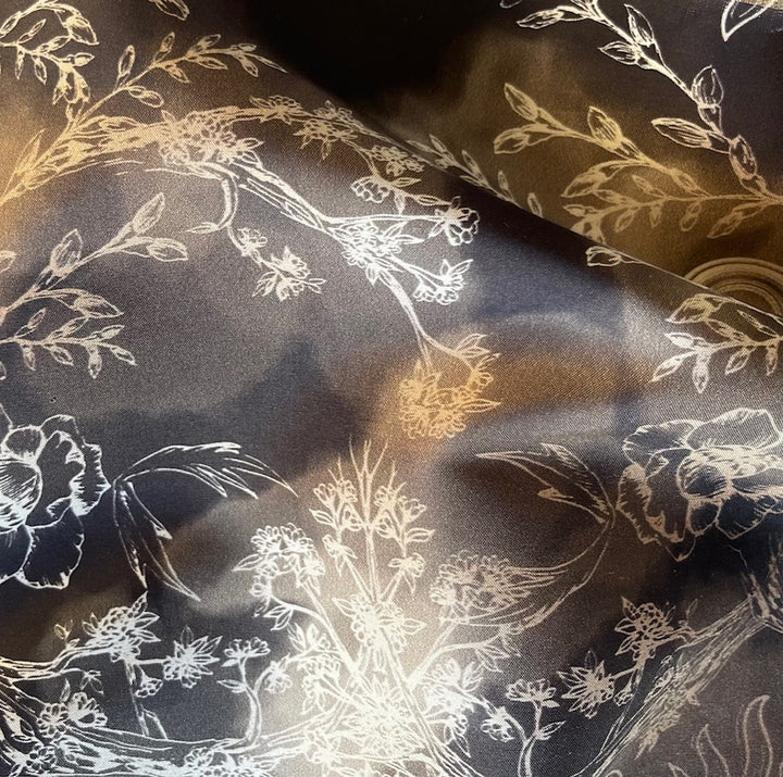 Walnut & Sand Floral Sketches Silk Crepe (Made in Italy)