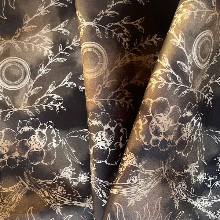 Walnut & Sand Floral Sketches Silk Crepe (Made in Italy)