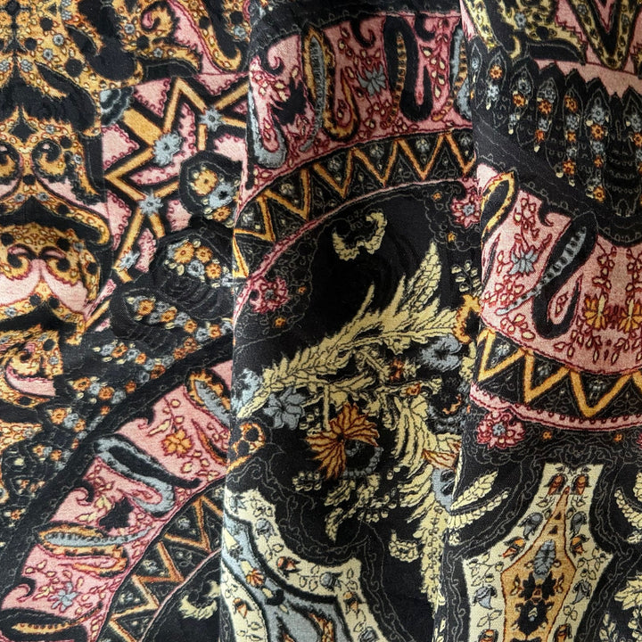 Etro Muted Baroque on Black Silk Blend Challis (Made in Italy)