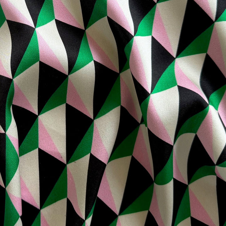 Handsome Blush & Emerald Triangle Frenzy Stretch Silk Satin Charmeuse (Made in Italy)