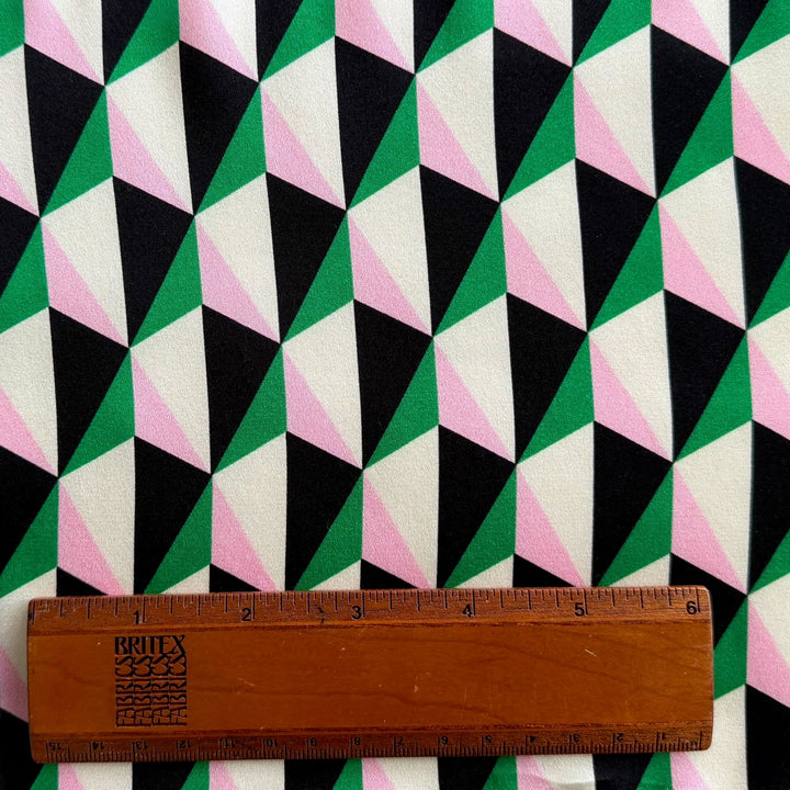 Handsome Blush & Emerald Triangle Frenzy Stretch Silk Satin Charmeuse (Made in Italy)