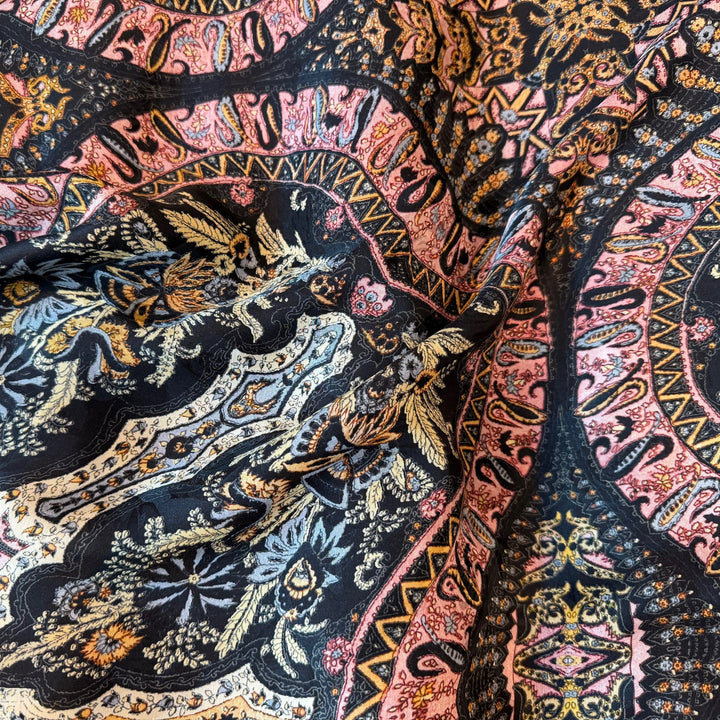 Etro Muted Baroque on Black Silk Blend Challis (Made in Italy)