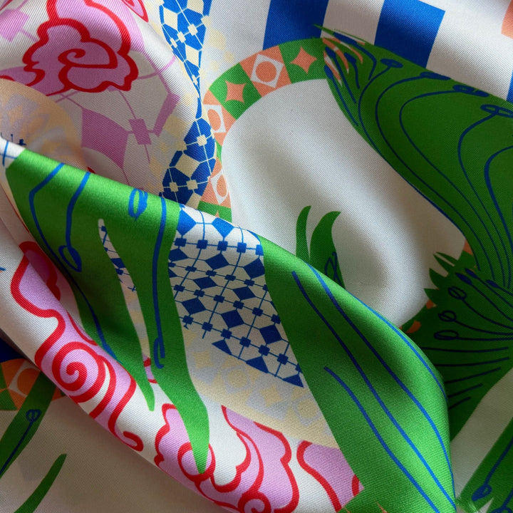 42" Panel - Peter Max Inspired Folk Quilt Silk Twill (Made in Italy)