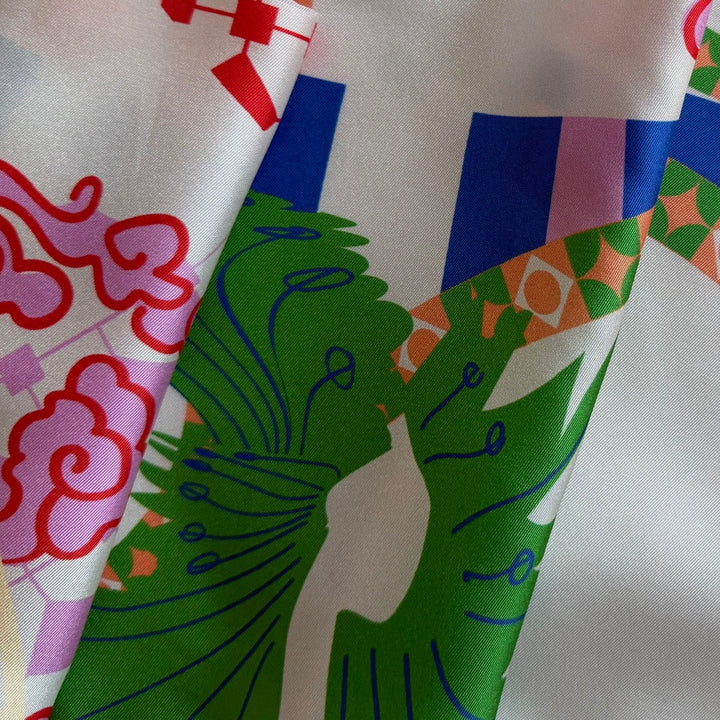 42" Panel - Peter Max Inspired Folk Quilt Silk Twill (Made in Italy)