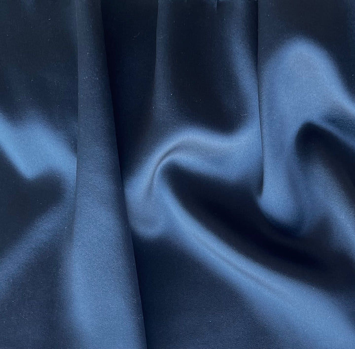 Gleaming Classic Navy Stretch Silk Satin Charmeuse (Made in Italy)