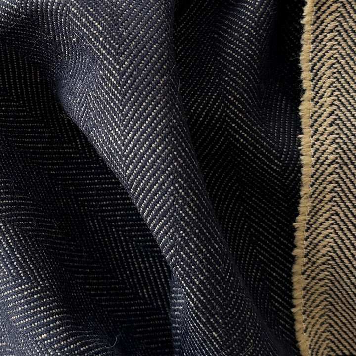 Mid-Weight Reversible Indigo & Camel Wool Blend Herringbone (Made in Italy)