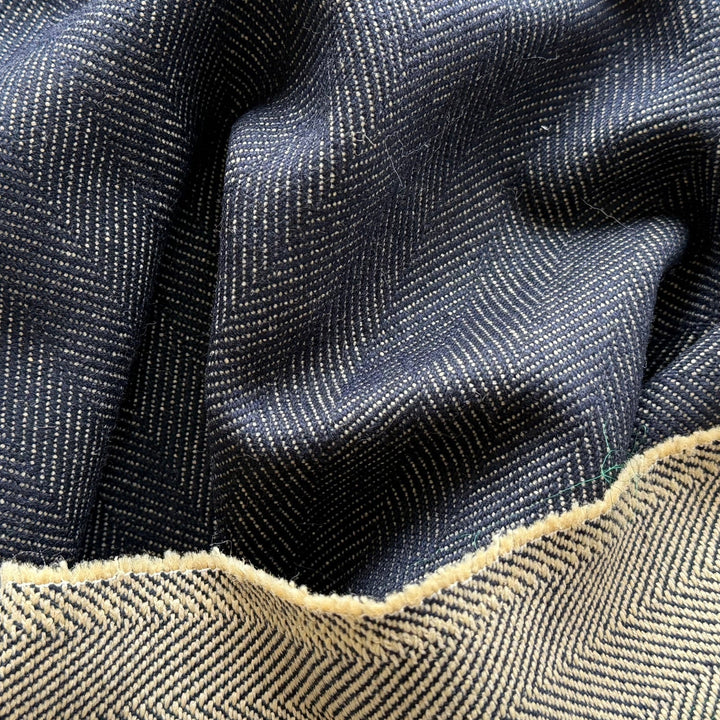 Mid-Weight Reversible Indigo & Camel Wool Blend Herringbone (Made in Italy)
