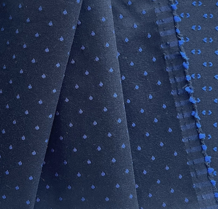 Special Cobalt Embroidered Dots on Black Stretch Cotton Sateen (Made in Italy)
