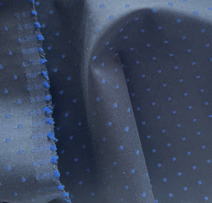 Special Cobalt Embroidered Dots on Black Stretch Cotton Sateen (Made in Italy)