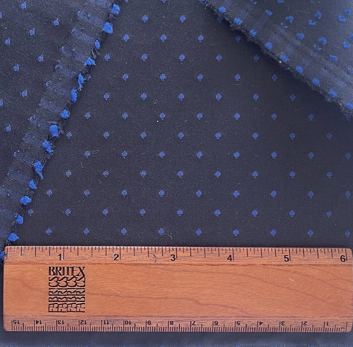 Special Cobalt Embroidered Dots on Black Stretch Cotton Sateen (Made in Italy)