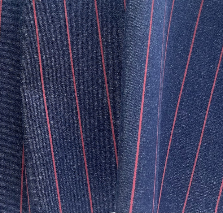 Mid-Weight Apple Red Striped Stretch Cotton Denim Twill (Made in Italy)