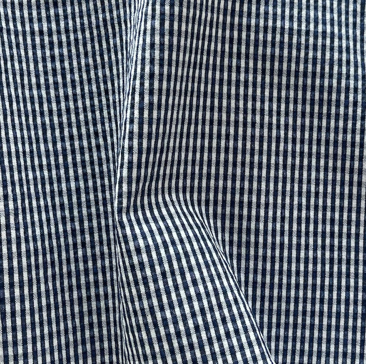 High-End Midnight Navy & White Gingham Cotton Seersucker (Made in Italy)