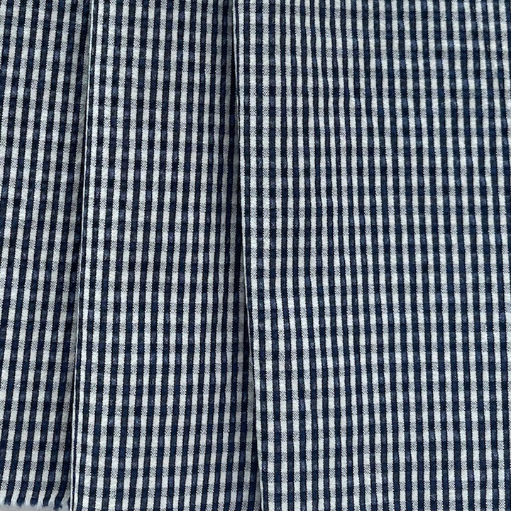 High-End Midnight Navy & White Gingham Cotton Seersucker (Made in Italy)