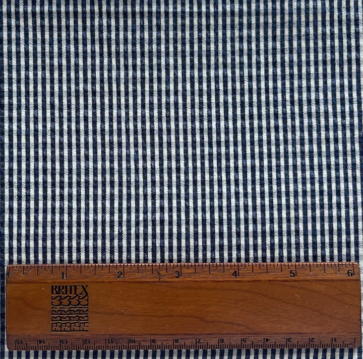 High-End Midnight Navy & White Gingham Cotton Seersucker (Made in Italy)