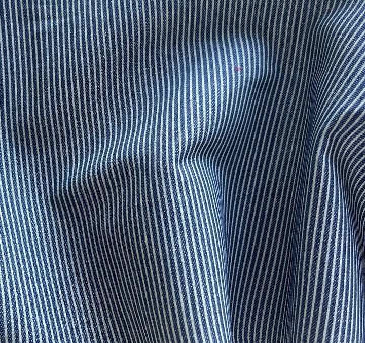 9 oz Navy & White Railroad Stripe Cotton Denim (Made in Italy)