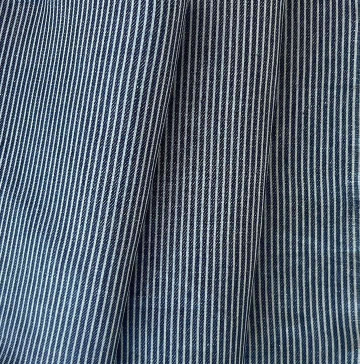 9 oz Navy & White Railroad Stripe Cotton Denim (Made in Italy)