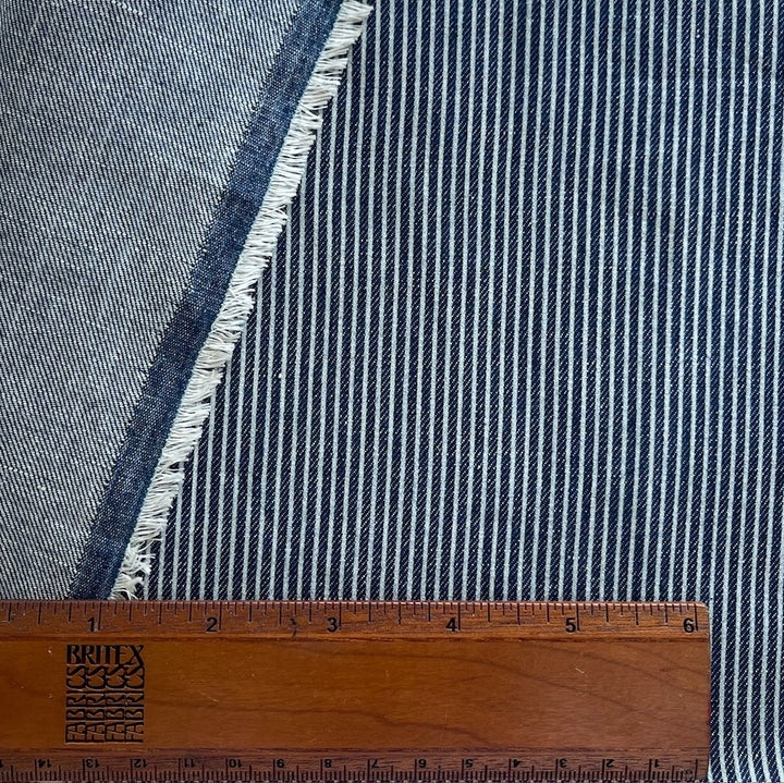 9 oz Navy & White Railroad Stripe Cotton Denim (Made in Italy)