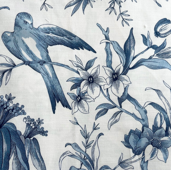 Avian Sapphire & White Cotton Toile (Made in India)