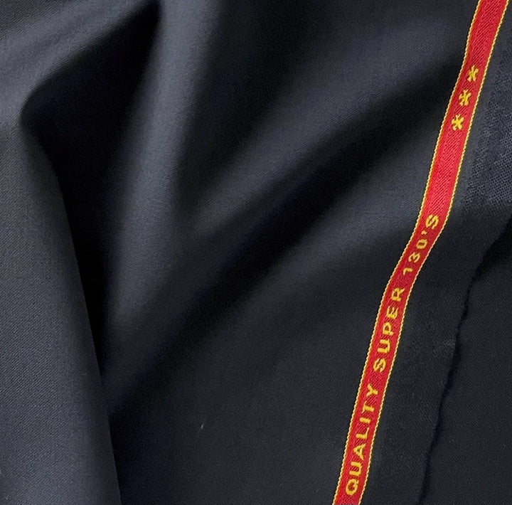 Deep Midnight Navy Super 130s Selvedged Wool Suiting  (Made in Italy)