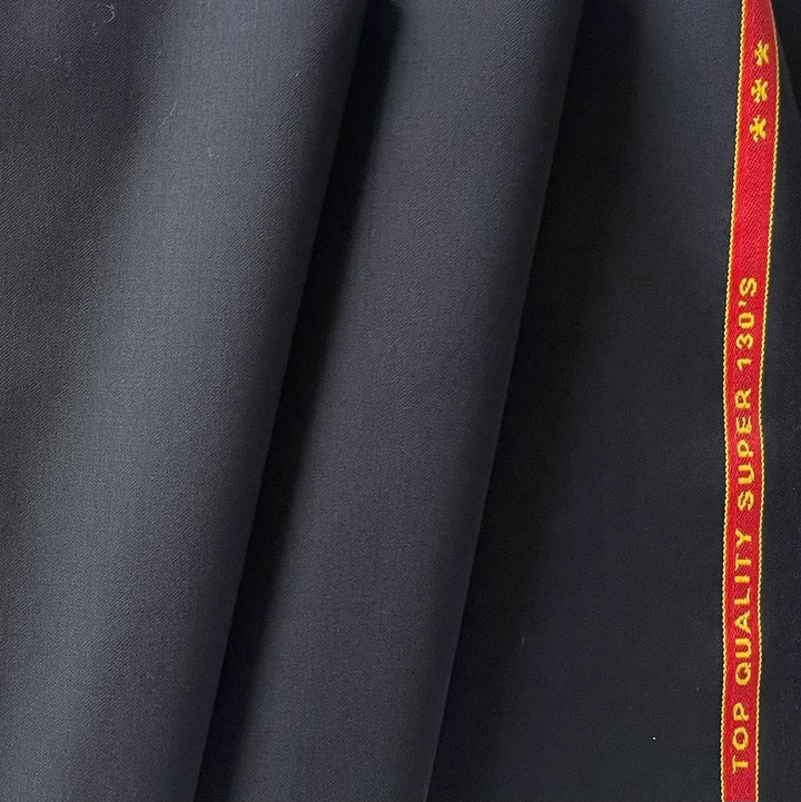 Deep Midnight Navy Super 130s Selvedged Wool Suiting  (Made in Italy)