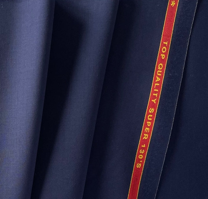 Bright Navy Super 130s Selvedged Wool Suiting  (Made in Italy)