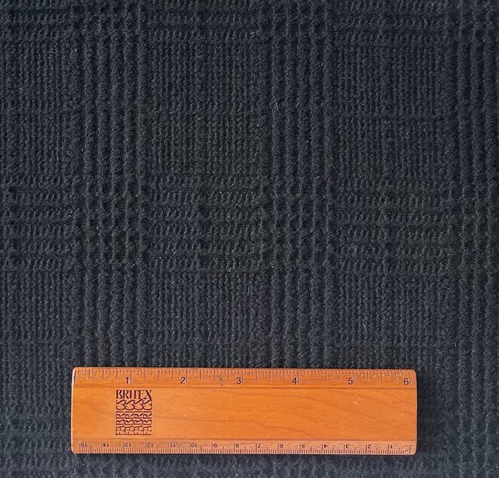 Mid-Weight Soft Black Tone-on-Tone Textured Plaid Wool Blend Made in Italy)