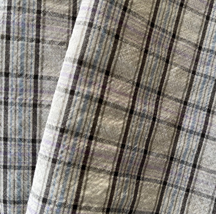 Unique Pearl Grey, Lavender & Sky Blue Plaid Wool Seersucker (Made in Italy)