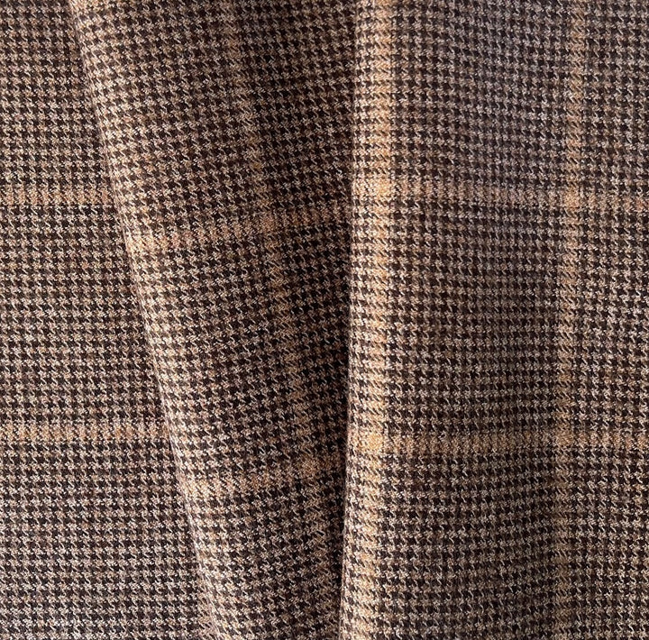 Lighter-Weight Mocha Houndstooth Windowpane Plaid Virgin Wool Flannel (Made in Italy)