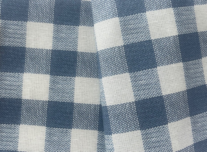 Buffalo Check Steel Blue & Off-White Laminated Cotton (Made in Spain)