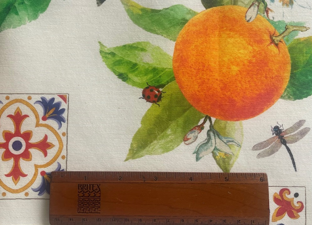 Fragrant Orange Blossoms & Ladybugs on Off-White Laminated Cotton (Made in Spain)