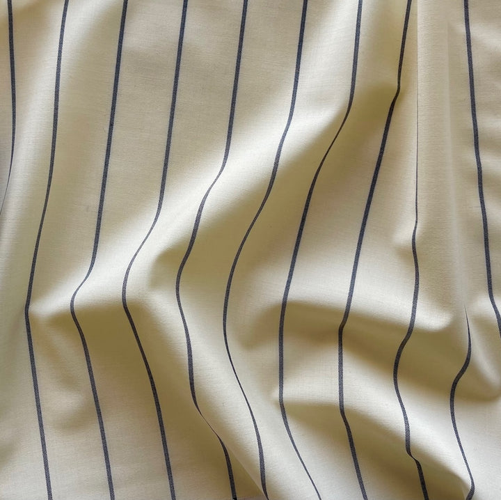 Lighter-Weight Striped Pale Cream & Coal Stretch Wool Twill (Made in Turkey)