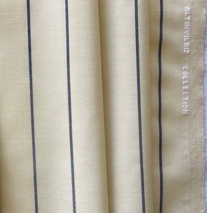 Lighter-Weight Striped Pale Cream & Coal Stretch Wool Twill (Made in Turkey)