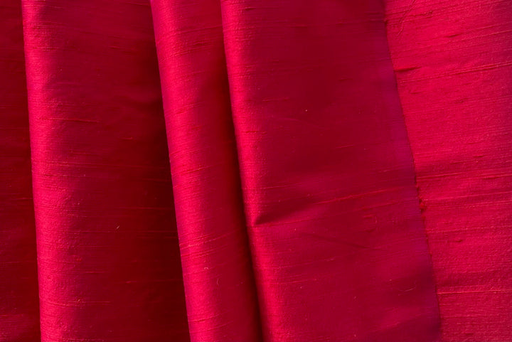 Iridescent Fiery Pink Maraschino Silk Dupioni (Made in India)