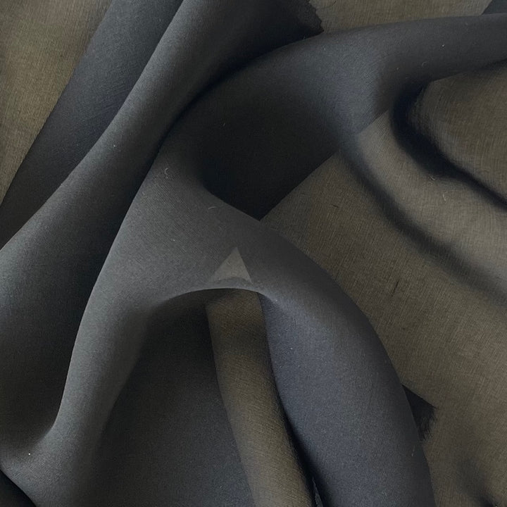 High-End Sheer Storm Cloud Black Silk Chiffon (Made in Italy)