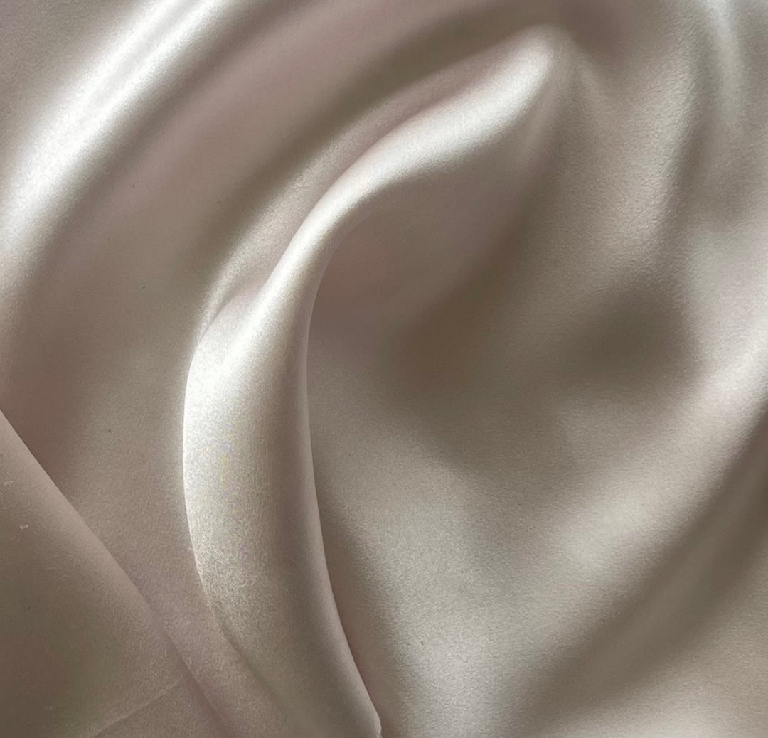Palest Iced Pink/Off-White Silk Satin Charmeuse