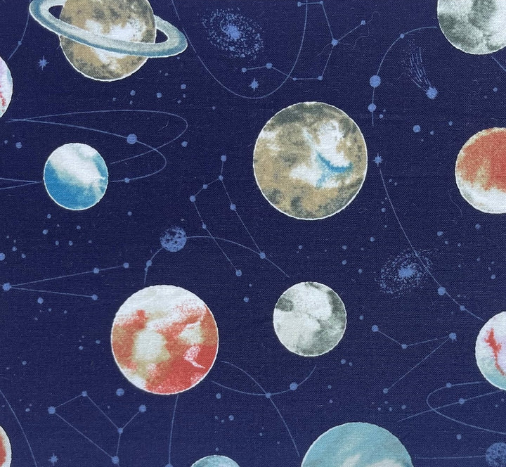 Orbiting Planets Navy Quilting Cotton (Made in Japan)